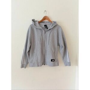 Adidas Future Icons Hoodie Women L Gray 3-Striped Full Zip Active